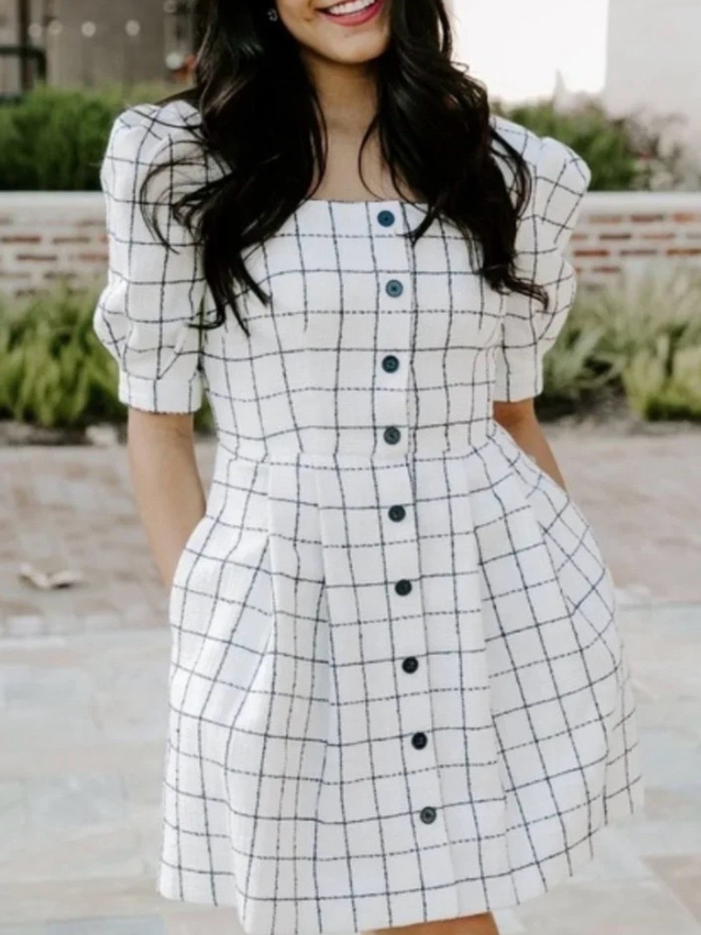 Gal Meets Glam Dawn Windowpane Dress Tweed Black White 6 Petite